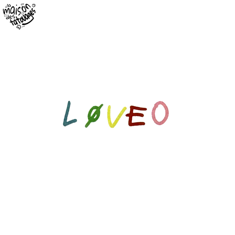 Tatouage éphémère coloré mot : loveo