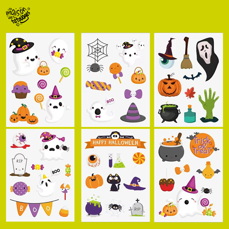 Tatouage éphémère Halloween coloré motif chat noir