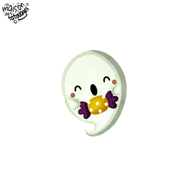 Tatouage éphémère Halloween coloré motif fantôme bonbon