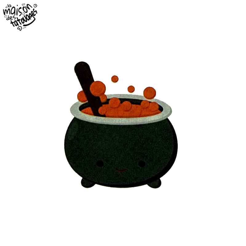 Tatouage éphémère Halloween coloré motif chaudron potions en ébullition