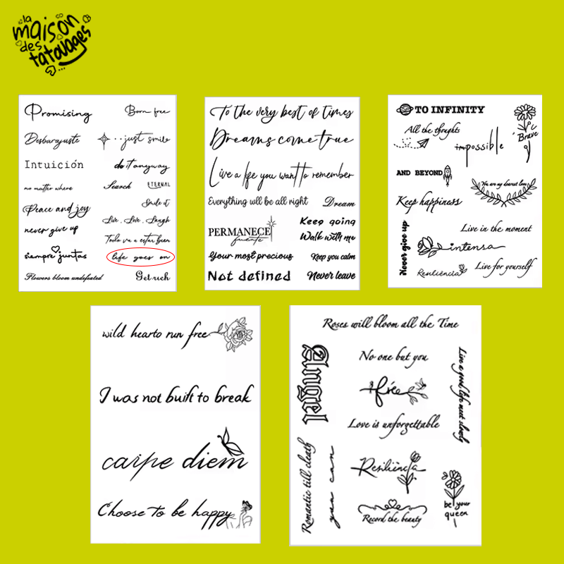 Tatouage éphémère écriture : life goes on