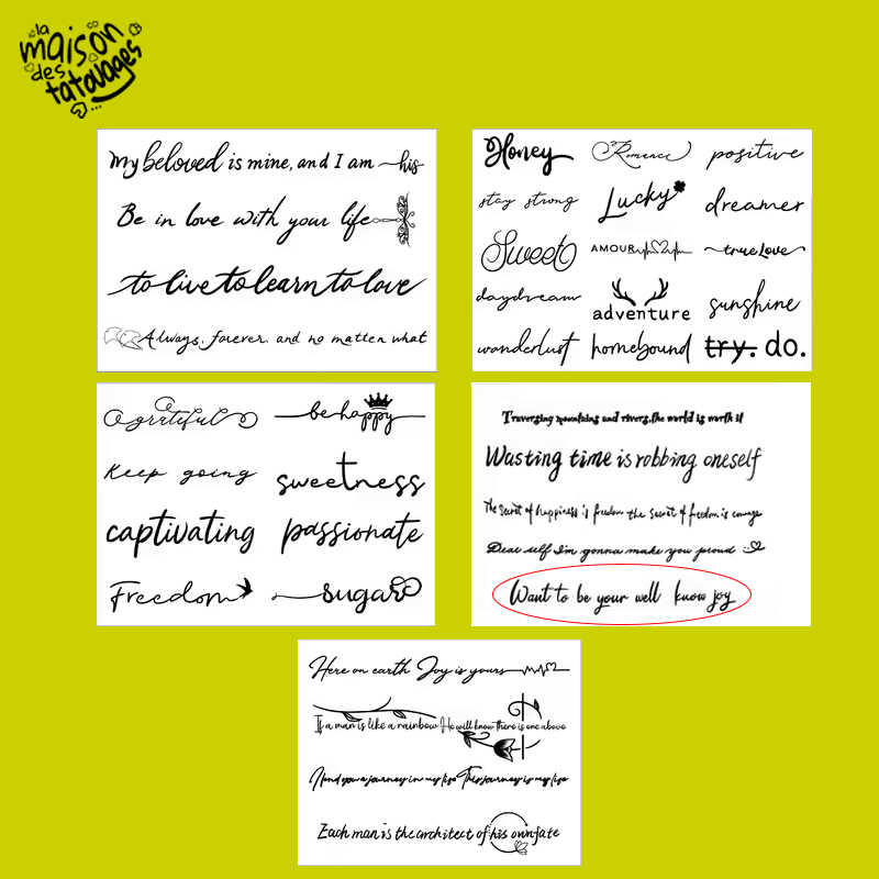 Tatouage éphémère écriture : want to be your well known joy