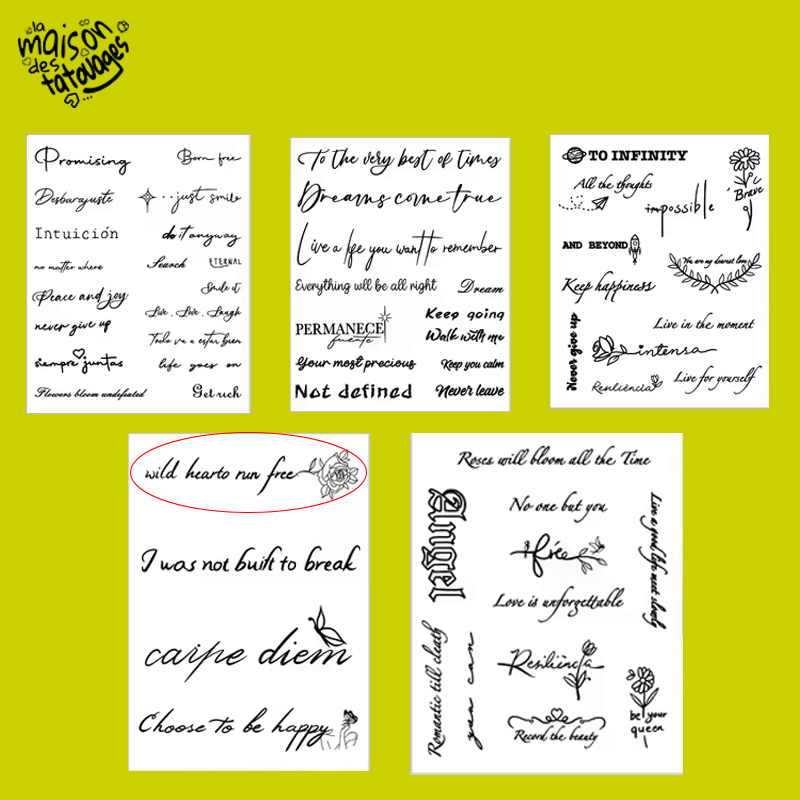 Tatouage éphémère écriture : wild hearts run free