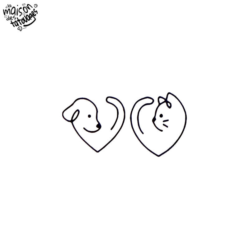 Tatouage éphémère motifs chats et chiens coeur