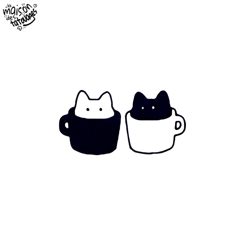 Tatouage éphémère motifs chats dans des tasses
