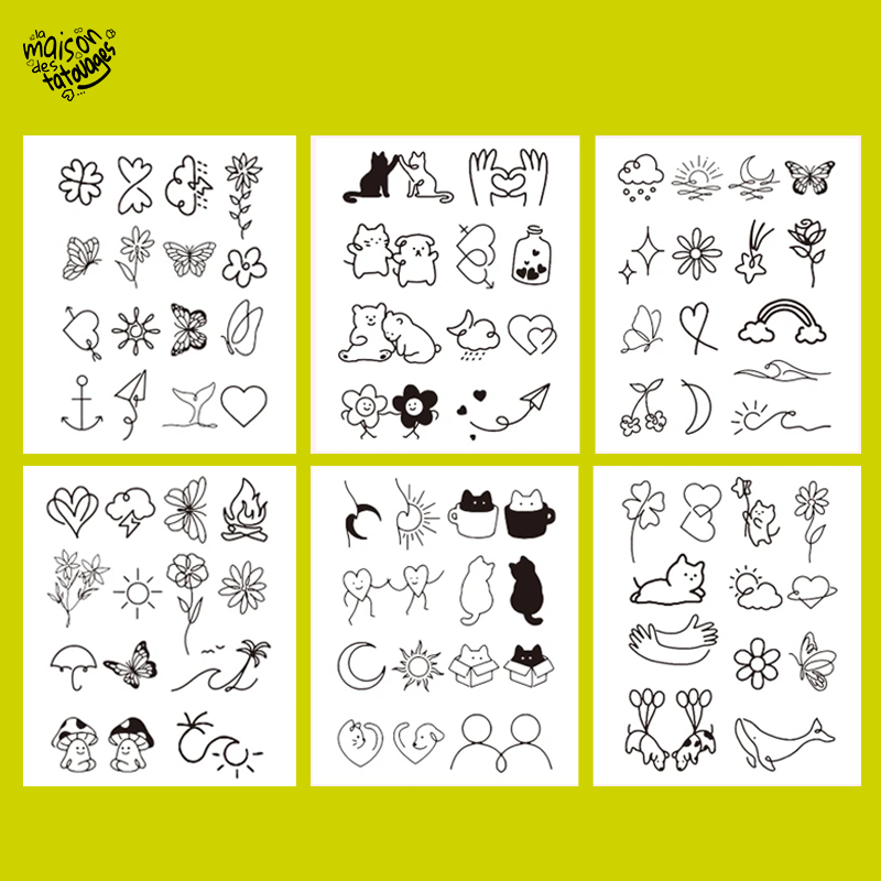 Tatouage éphémère motifs chats dans des tasses