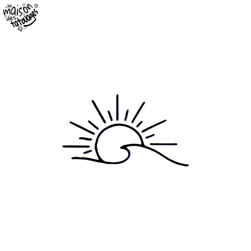 Tatouage éphémère motif vague et coucher de soleil